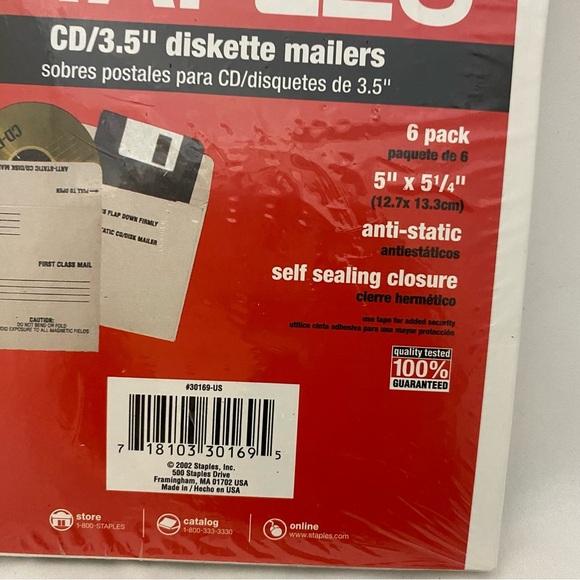 Vintage Staples CD Disc Disk Mailers 6 Pack Vntg 2002 Made In USA - Picture 3 of 10